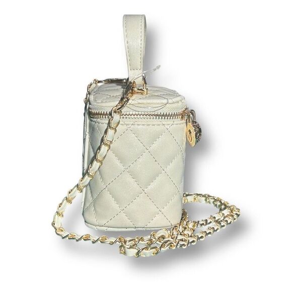 Valentino Orlandi White Quilted Vanity Bag NWT Top Handle Crossbody Chain Strap - Picture 3 of 9